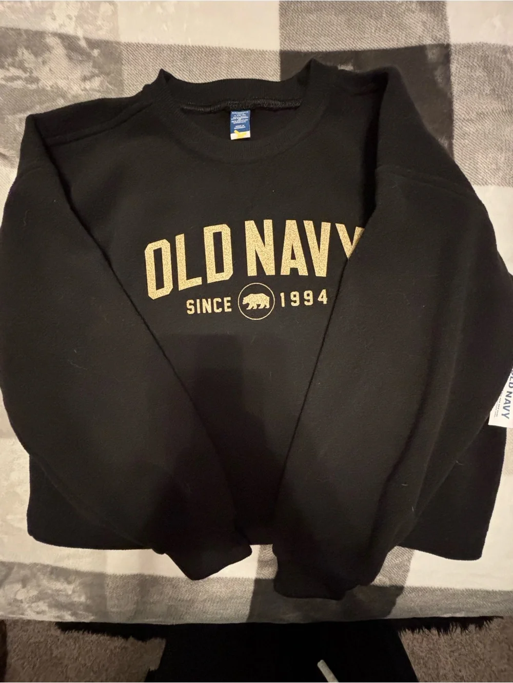 Old Navy girls Black Crewneck Sweatshirt with Gold Logo